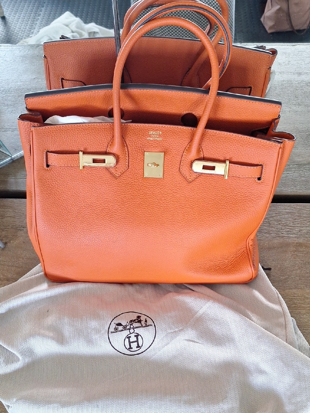 Orange Togo Leather Top-Handle Tote